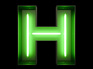 Neon green light alphabet character H font