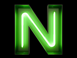 Neon green light alphabet character N font