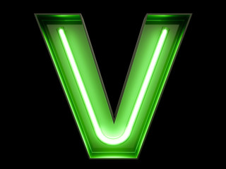 Neon green light alphabet character V font