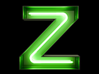 Neon green light alphabet character Z font