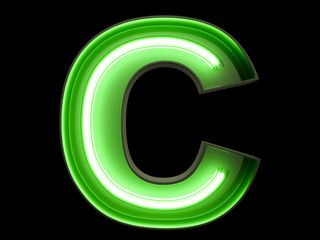 Neon green light alphabet character C font