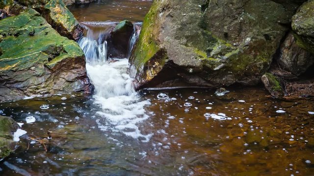 Small waterfalls of the mountain creek Tro Maret in the Ardennes, Belgium.