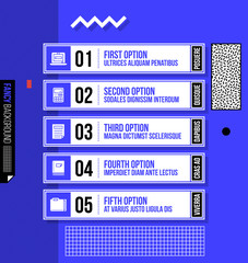 Obraz premium Five numbered banners/options in fancy geometric style on bright blue background