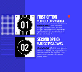 Menu with two options in fancy geometric style on bright blue background