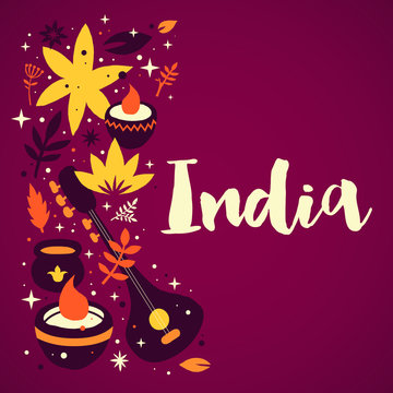 India background/banner template with abstract, floral and national elements. Useful for traveling advertising and web design.