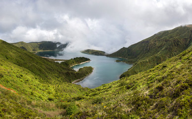 Panoramic view of  Fogo lagoon, Sao Miguel Island - Azores Portugal