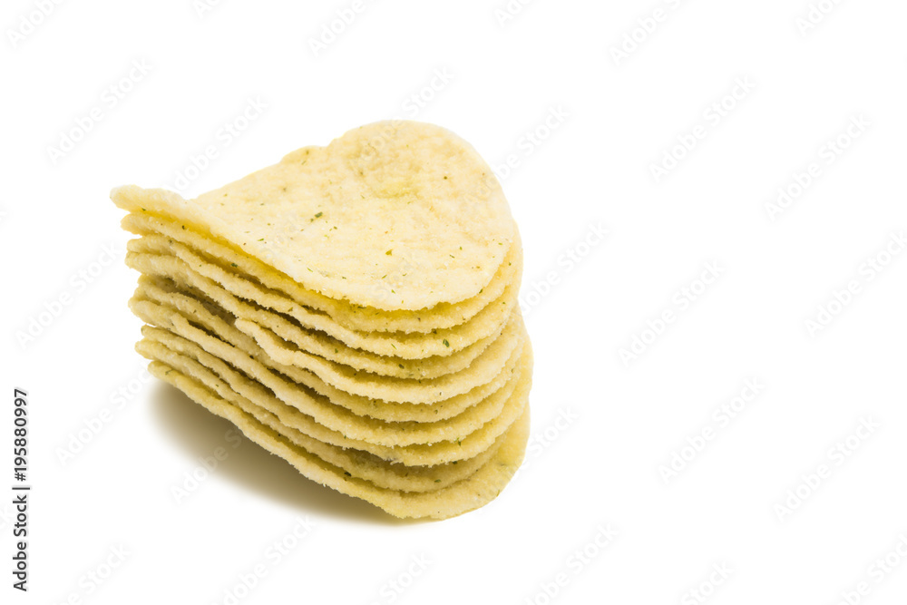 Poster Salted potato chips isolated