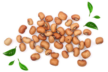 soybeans decorated with leaves isolated on white background top view