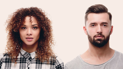 Fototapeta premium Close-up face of a serious young couple