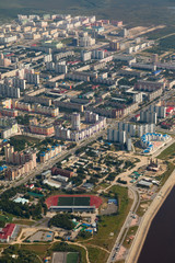 Top view the city of Nizhnevartovsk in spring
