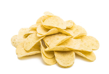 Salted potato chips isolated