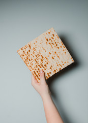Traditional Jewish holiday Pesach. Traditional Jewish festive food Matza. Spring holiday pesah.
