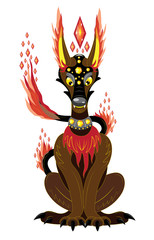 Fiery brown dog with red magic crystals