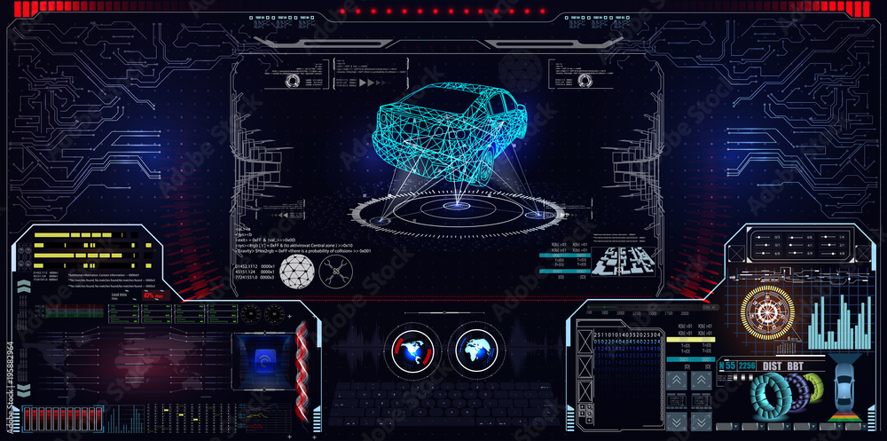 Poster futuristic user interface. car service in the style of hud. virtual graphical interface ui hud autos