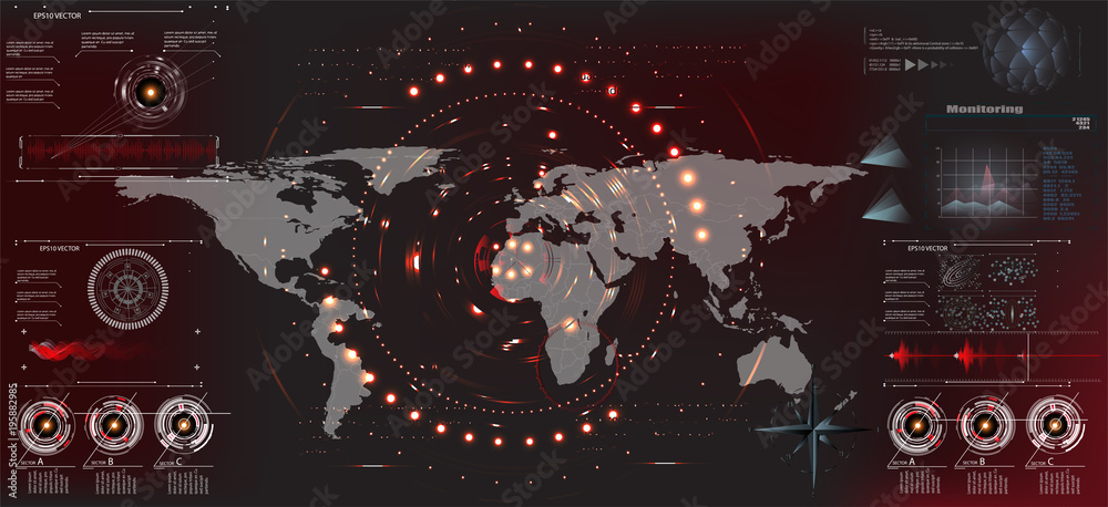 Poster HUD UI . Futuristic user interface HUD and Infographic elements. Abstract virtual graphic touch user interface. UI hud infographic set web elements. Black and Red elements background