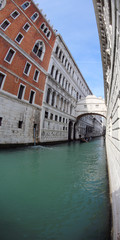 Bridge of Sighs and Ducal Palace in Venice photographed with fisheye lens