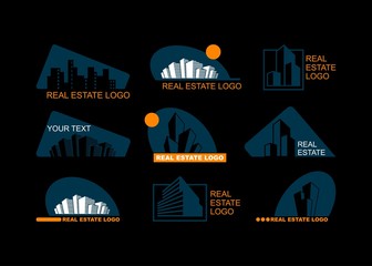Naklejka premium Real Estate Logo Set. Abstract creative building. Concept of the company brand