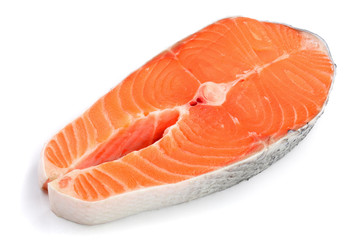 Slice of red fish salmon isolated on white background