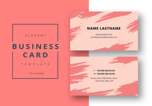 Abstract Business Card Layout with Pink Brush Strokes