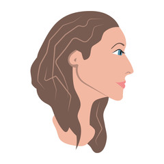 Head of a woman in side view, with long brown hair, isolated vector illustration - 195883975