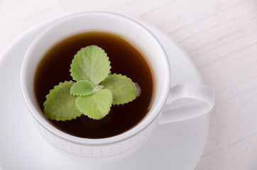 Black tea with mint. Highest class tea. Healthy drink.