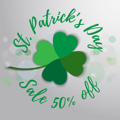 Saint Patrick's Day Sale poster. 17 march sale. Typography banner template. Vector Illustration