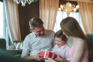 Young family with child in a restaurant