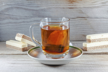 Mug of tea with waffles