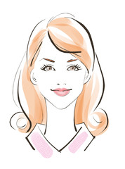 女性の顔正面　ロングヘア