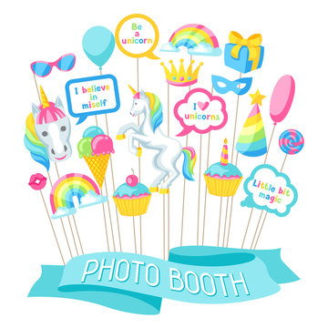 Happy birthday photo booth props. Fantasy items and objects for festival and party