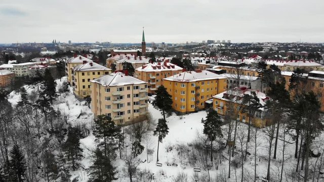 Aerial view of apartment buildings on island "Stora Essingen" in Stockholm