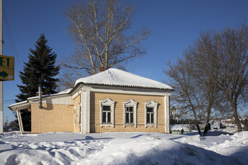 Old houses in ancient Russian city of Kolomna, Moscow region, Russia, after snowfall. Winter...