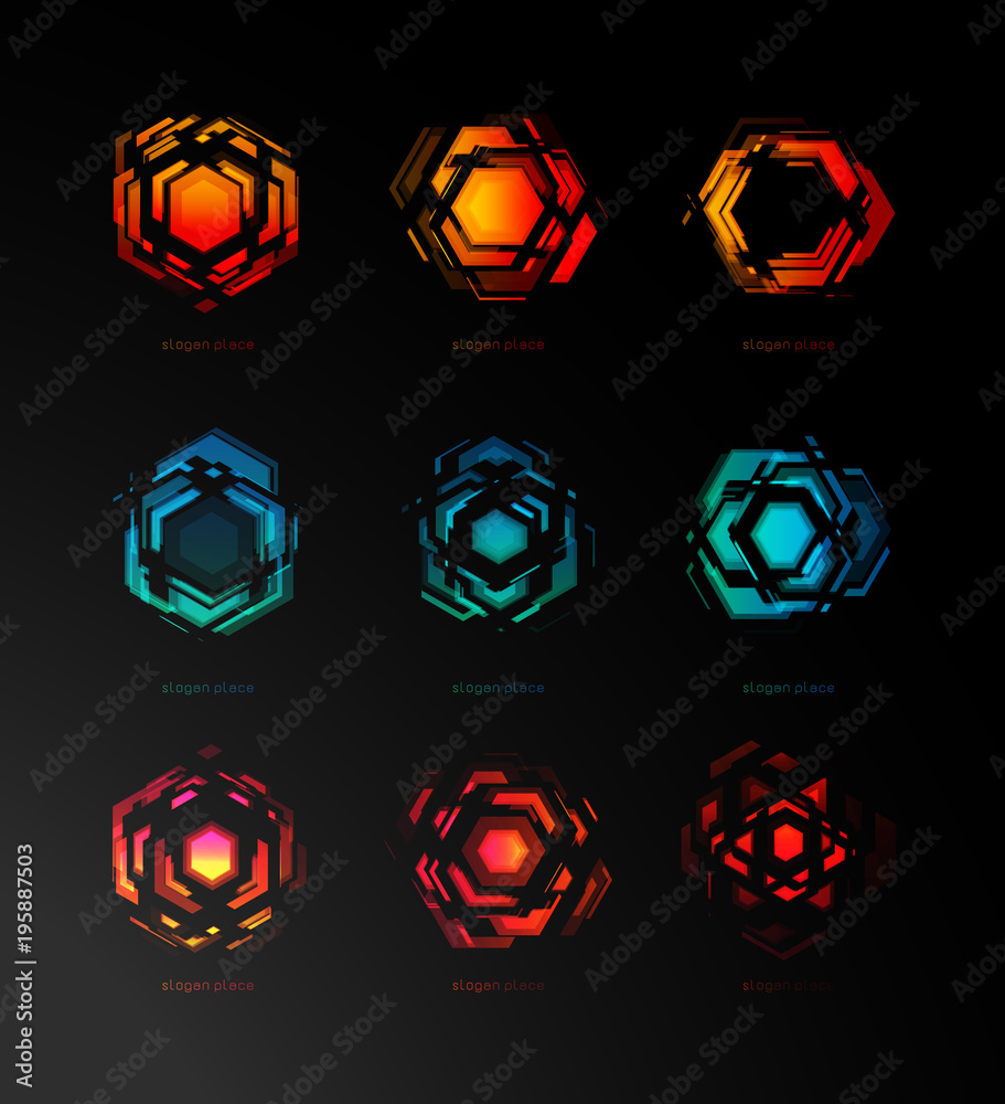 Poster abstract constructor logo, futuristic technology, icons template. geometric design, digital explosio