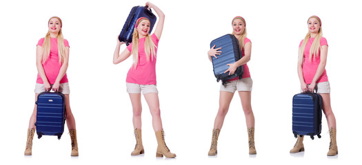 Fototapeta premium Young woman with suitcase ready for beach holiday