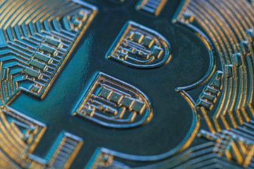 Symbol of virtual financial coin macro photo
