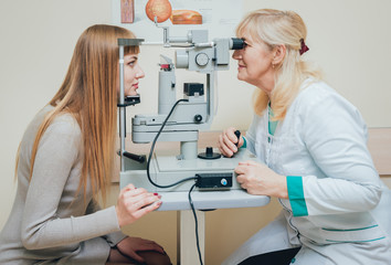 Consultation with an ophthalmologist. Eye examination at the clinic.