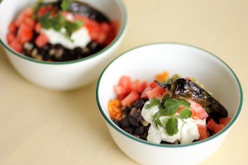 Mexican style bowl with rice and beans.