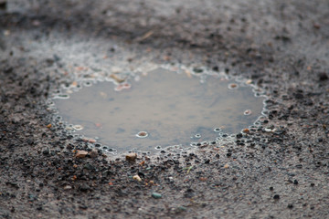 deep and dangerous potholes in UK roads full of water