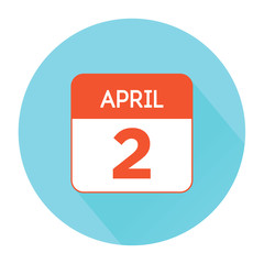 april 2 calendar icon flat vector, celebration, birthday, wedding date, design, month, symbol, business, sign