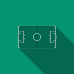 Football field or soccer field icon isolated with long shadow. Flat design. Vector Illustration