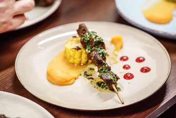 beef kebab with sauce