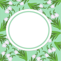 Fototapeta premium postcard pattern of snowdrops on a light green background