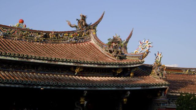 Roof of the Dalongdong Baoan Temple in Taipei, Taiwan. The ceiling was built in the traditional Chinese style.