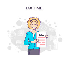 Conceptual banner reminder on tax time flat line design.