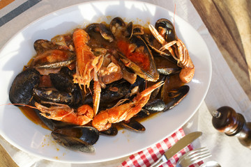 seafood soup with mussels and crustacean