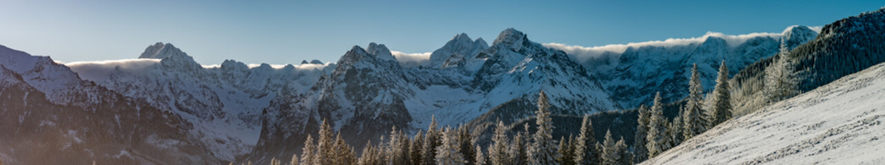High Tatra mountains panorama on winter day