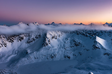 Fototapeta premium Beautiful mountain sunset panorama, winter Tatra mountains, Poland