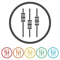 Sliders or faders control board, Fader icon, 6 Colors Included