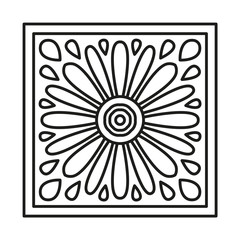 Beautiful Square Shape for Coloring. Vector. Oriental Tile. Book Page. Mandala Style. Lines
