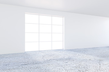 Bright office room with light ray on wall. 3D Rendering.